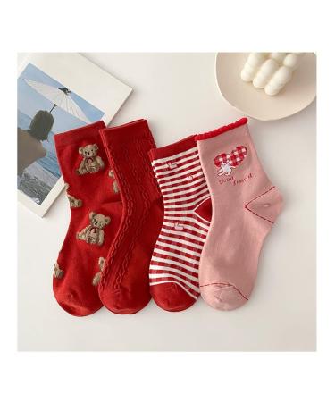 Chinese New Year Red Socks Cute Girl Cotton Socks New Year Gift EU 36-40 / US 5.5-9 (Color : Style 4 Size : 35-39) 35-39 Style 4