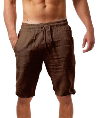 Men's Linen Cargo Shorts for Summer - Casual Zip-Off Pants with Pockets - 3XL Coffee Color - Buy Online on GoSupps.com