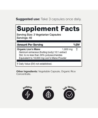 Toniq Lion's Mane Extract - 18,000mg 10x Concentrated Ultra High Strength - 120 Veggie Capsules - Buy Online on GoSupps.com