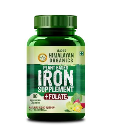 HIMALAYAN ORGANICS Organics Plant Based Iron Supplement with Folate | Improved Hemoglobin & Oxygen Capacity | Stomach Friendly | Boost Energy (90 Capsules)