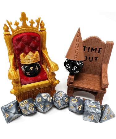 MunnyGrubbers - Dice Jail - Time Out Chair & Dunce Hat - Chair of Shame - Crit Crown & Lucky Throne - (Random 7PC D20 Dice Set Included) - Gift for Dungeons and Dragons - DND - D&D - (Combo 1)