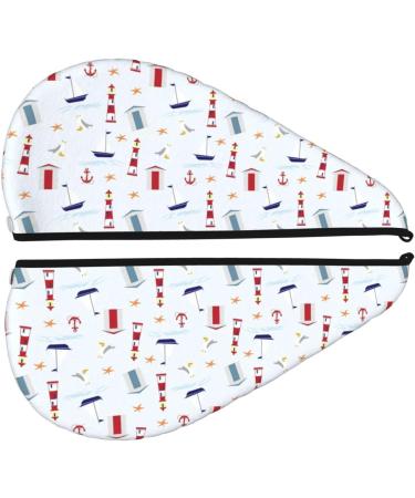 Quick-Dry Hair Towel Wrap with Button | Nautical Lighthouse Sailboat Design | Best Hair Drying Towel Turban for Speedy Hair Care - Buy Online on GoSupps.com