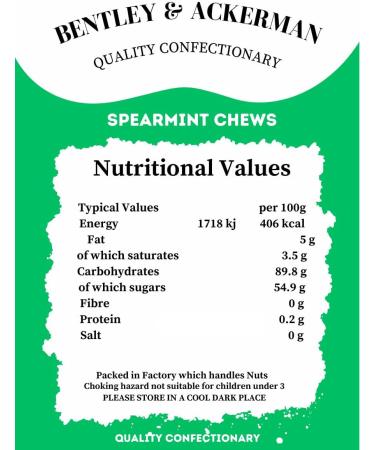 Spearmint Chews (410g) - Original Retro Spearmint Chews Sweets in a Gift Jar by Bentley & Ackerman Sweet Shop. Classic British Treat - Buy Online on GoSupps.com