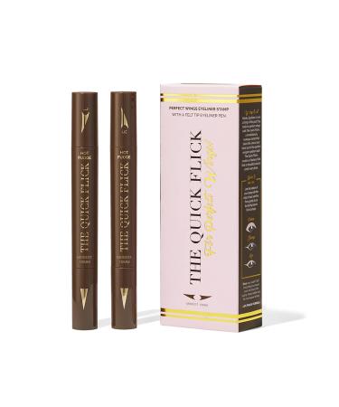 The Quick Flick - Wings Eyeliner Stamp Felt-Tip Liquid Eyeliner Water-and-Smudge-Proof Cat Eyeliner Hot Fudge Liquid Eyeliner Pen Modest 10mm (4mm Thickest) Winged Eyeliner Stamp 2 Pens