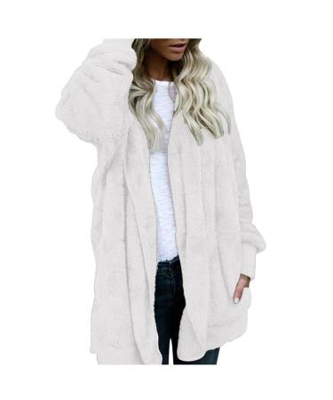 Fleece plush jacket fluffy warm zipper wool jacket women fleece jacket long-sleeved stand-up collar upper clothing lined with a light quilted jacket casual fashion plush jacket winter coat plush jacket S 2-white