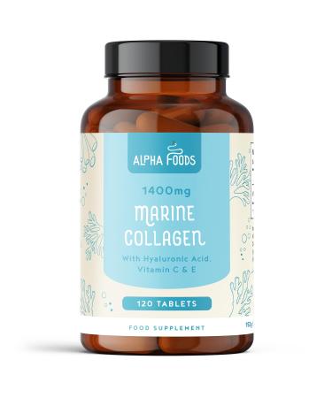 Marine Collagen 1400mg | with Hyaluronic Acid Vitamin C E Zinc Copper & Biotin (B7) | 120 Tablets | Hydrolyzed Collagen (Type 1) for Joints Skin Hair & Nails | Alpha Foods