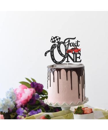 Tenhaisi Fast One Cake Topper Race Car Themed Cake Topper Baby Boy's 1st Birthday Cake Decoration Chequered Flag Themed Party Supplies - Buy Online on GoSupps.com