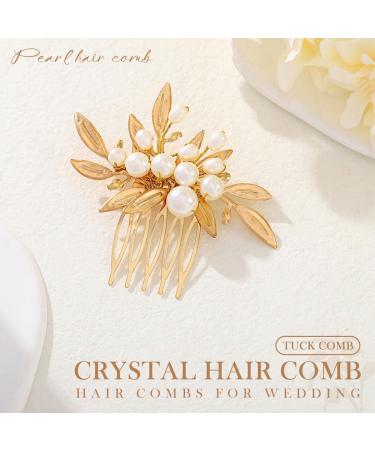 Reaky Pearl Hair Combs Gold Leaf Headpieces Bridal Hair Piece Wedding Hair Accessories for Women - Buy Online on GoSupps.com