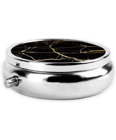 Gold and Black Lines Portable Metal Pill Box | 3-Compartment Mini Organizer for Travel | Hinged Design for Small Pills - Buy Online on GoSupps.com