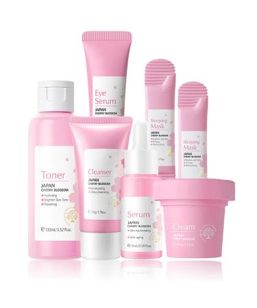 Skin Care Set for Teenage Girls Sakura Skincare kits Pamper Sets For Women Gifts Skin Care Sets & Kits with Cleanser Face Serum Face Cream Toner Eye Cream Mask (SetB)