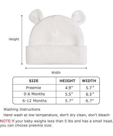 XIAOHAWANG Newborn Hospital Hat Preemie Boys Girls Beanie Cotton Bear Ears Baby Hats - 0-12 Months (White/Pink/Gray) - Buy Online on GoSupps.com