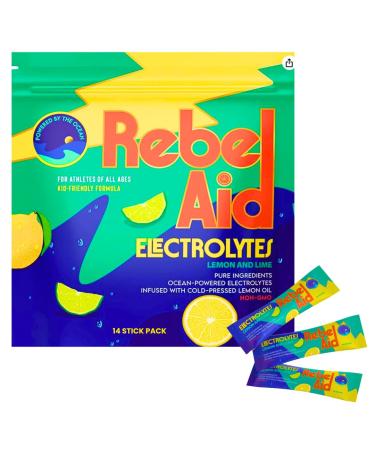 Rebel Aid Lemon/Lime Electrolyte Powder Clean Hydration for Kids & Teens Natural Minerals Non GMO 14 Stick Packs