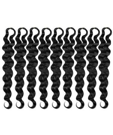 Niseyo Body Wave Braiding Hair 24 Inch Pre-Feathered Long Ocean Deap Twist Synthetic Hair for French Curl Crochet Braids 9 Bundles (3 Pack 1) 24 Inch (Pack of 3) 1 (Jet Black)