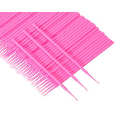 Euvoym 200 Pieces Pink Micro Applicators Brushes Disposable Micro Brushes Mascara Applicator for Eyelash Extensions