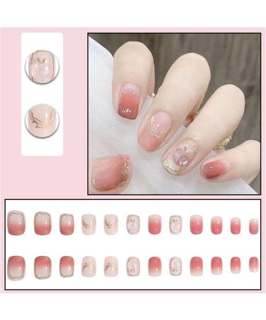 Square Short Fake Nail Full Cover with Glue Detachable French Gradient Press on Nails 24 Pieces Finger Nail Art Tips for Nail Salons and Women DIY Nail Art - Buy Online on GoSupps.com