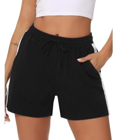 Shop Lithherday Women's Sports Shorts - Breathable Elastic Waistband Ideal for Fitness Running & Gym | Summer Training Stripped Jogging Pants in Black - Buy Online on GoSupps.com