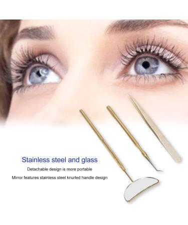 Eyeline Extension Tweezers Set - Golden Stainless Steel Portable Eyelash Accessories with Angular Mirror & Beauty Needle - Buy Online on GoSupps.com