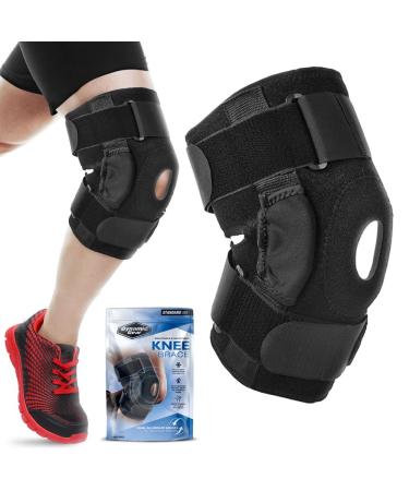 Dynamic Gear Open Patella Stabilizing Knee Brace with Dual Aluminum Stability Hinges - Padded Neoprene Adjustable Compression Knee Support Brace for Meniscus Tear ACL Strains Knee Pain Arthritis (Standard) Standard (Pack...