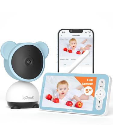 iegeek Babyphone with camera app 5 inch/1080p WLAN video Babyfon PTZ 355 zone alarms 4 zoom IR night vision automatic pursuit movement/noise recognition supports app control