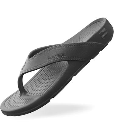 NUUSOL Unisex Cascade Flip Flops Non-Slip Hiking Plantar Fasciitis Footwear Soft Cushion Lightweight & Comfortable Arch Support & Textured Footbed Pain Relief for Joint Neck & Back Injuries - Black - 12 Women/11 Men