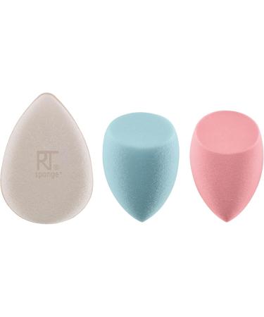 REAL TECHNIQUES Sponge+ Beauty Makeup Blenders for Facial Cleanser Foundation and Setting Powder Probiotic infused (3 Piece Kit) - Buy Online on GoSupps.com