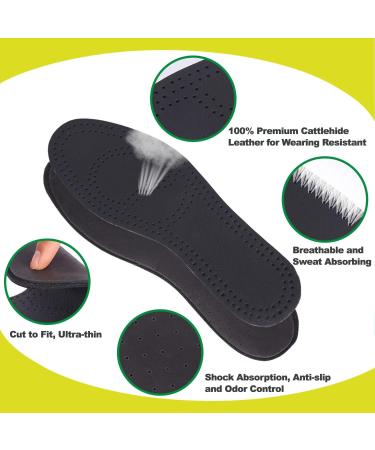 Black Leather Insoles for Men's Boots | Nonslip Thin Shoe Pads with Activated Carbon | Odor Eaters | 3 Pairs (Men's US 10-10.5 - Buy Online on GoSupps.com