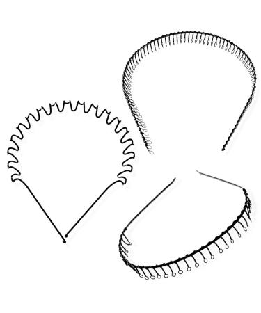 Topkids Accessories Metal Hairband with Teeth for Men and Women Hair Bands for Women Headbands Men Wavy Zigzag Hairband Zig Zag Headband Hair Bands for Men (3pc Black + Full Tooth + Shark Tooth)