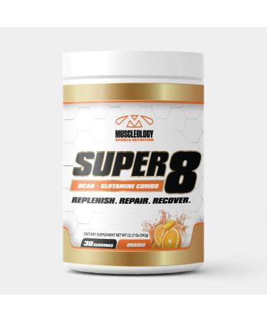 High Performance Super 8 BCAA + Electrolyte & Glutamine Formula - Post Workout Recovery and Muscle Building Supplement (Orange)