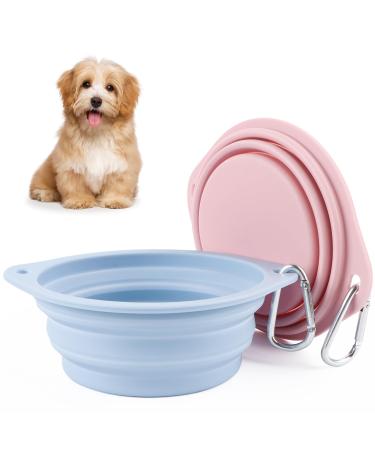 2 pieces of foldable travel bowls outfalled dog -proof foldable from silicone water bowl for dogs on the way and pets for water and feed (pink blue)