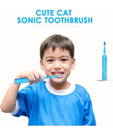 Kids Sonic Electric Toothbrush Rechargeable - Ages 3-12 | 30s Reminder, 2 Mins Timer, 6 Modes, 6 Brush Heads, Wall-Mounted Holder - Blue - Buy Online on GoSupps.com