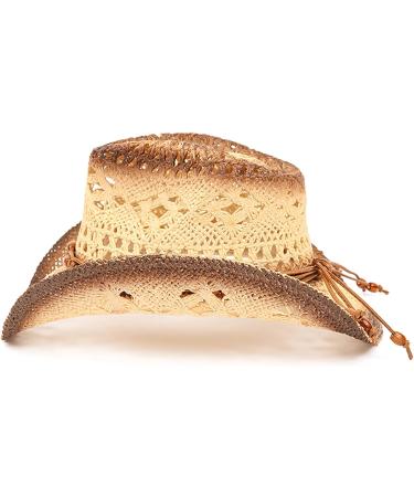 TOVOSO Shape-It Brim Western Cowboy Hat in Brown with Beads - Unisex Straw Cowboy Hat - Buy Online on GoSupps.com