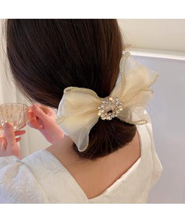 Jumwrit Large Rhinestone Bow Hair Clip - Off White Fashion Hair Accessory for Women and Girls - Buy Online on GoSupps.com