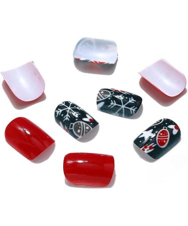 Brishow Christmas Snow Press on Nails - Antler Short Red Fake Nails 24pcs - Buy Online on GoSupps.com