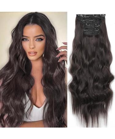 Yddm hair extensions clip in extensions dark brown wavy hair extension full of head like real hair hair exension clips cheap clip extensions synthetic hair part for women (24 -inch 4pcs) 24 inch c (4#)