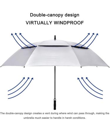 Prospo 68 Golf Umbrella | UV Protection, Extra Large, Auto Open, Windproof - Silver/Black - Buy Online on GoSupps.com