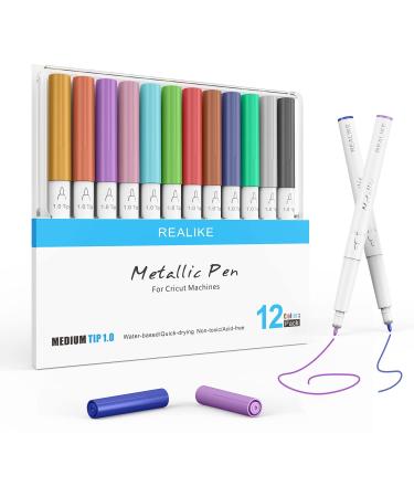 REALIKE Metallic Pens for Cricut Maker 3/Maker/Explore 3/Air 2/Air Multicolor Marker Pens Set of 12 Pack Drawing Coloring Pens Compatible with Cricut Machine (1.0 Tip) 12 Metallic Pens Metallic Pen Set