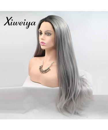 Xiweiya 24-Inch Long Gray Lace Wig | Heat Resistant Nature Wave Synthetic Lace Front Wig for Women - Soft Mermaid Hair Replacement - Buy Online on GoSupps.com