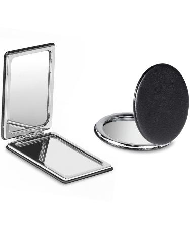 WantGor Compact Mirror 2 Pack Makeup Mirrors Travel Black Round Portable Double-Sided Pocket Mirror for Men Women