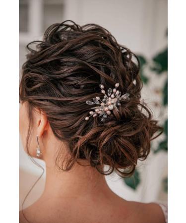 Edary Silver Bride Wedding Hair Comb Pink Pearl Headpiece Leaf Bridal Hair Accessories for Women and Girls - Buy Online on GoSupps.com