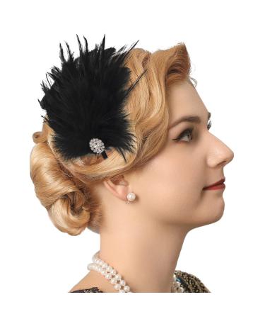 GENBREE 1920s Flapper Headband with Feather - Black Feather Headwear for Women and Girls - Buy Online on GoSupps.com