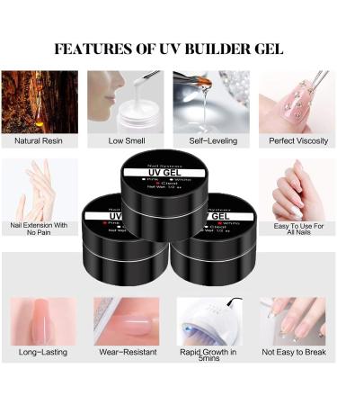 TEEROVA Builder Gel Nail Kit - 3 Colors 30g Clear Pink White Nail Extension Hard Gel Nail Kit Nail Strengthen UV Gel Nail Art Manicure Set with Nail Forms Nail Brush Gel Base Top Coat Set - Buy Online on GoSupps.com