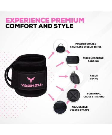 Padded Ankle Strap for Cable Machine - Adjustable Leg Straps for Gym Workouts - Black/Pink Ankle Cuffs for Glute Exercises - Buy Online on GoSupps.com