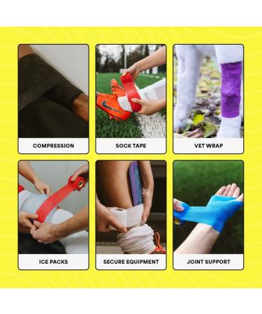 6 Rolls SPORTTAPE Cohesive Bandage | Self Adhesive Vet Wrap - 5CM x 4.5M - Mixed Colours | Pet Tape for Dogs Horses Equestrian | Football Sock Wrap & Compression Bandage Assorted 5x450 cm (Pack of 6) - Buy Online on GoSupps.com
