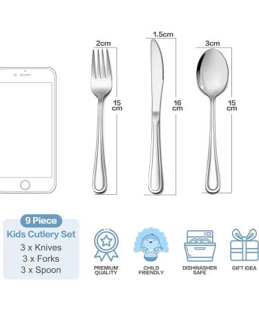 Kids Cutlery Set - 9 Piece Stainless Steel Child's Silverware, Safe Utensils for Toddlers - Mirror Finished & Dishwasher Safe - Buy Online on GoSupps.com