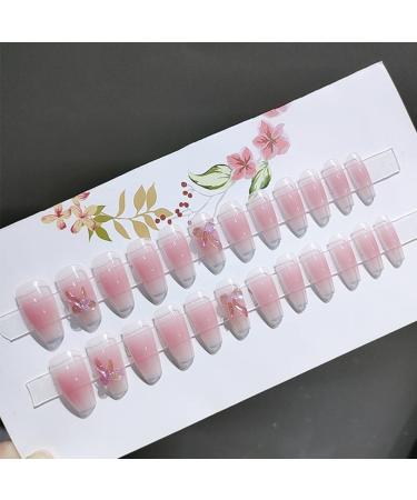 24 Pcs Long Blush Crystal Bow Press on Nails - False Tips Manicure for Women and Girls - Buy Online on GoSupps.com