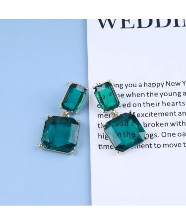 Vintage Emerald Square Drop Earrings | Luxury Green Crystal Jewelry for Women - Buy Online on GoSupps.com