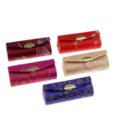 Decorations Portable Lipstick Case Chinese Floral Lip Balm Organiser With Makeup Mirror 5Pcs