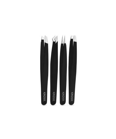 Professional Stainless Steel Tweezer Set for Eyebrows - Precision Tweezers for Ingrown Hair  Blackhead & Splinter | 4 Pcs  Black  3.5 x 4.5 x 0.50 (KZR-01)