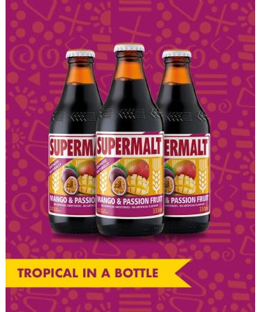 SUPERMALT | Mango & Passion Fruit Malt Drink | Alcohol-Free | Premium Malt Drink with B Vitamins | Pack of 24 x 330ml Bottles - Buy Online on GoSupps.com