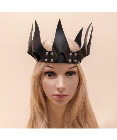KIPETTO Gothic Leather Crown Black Halloween Costume Headdress Adjustable Gothic Headband for Halloween Masquerade Wedding Birthday Party - Buy Online on GoSupps.com